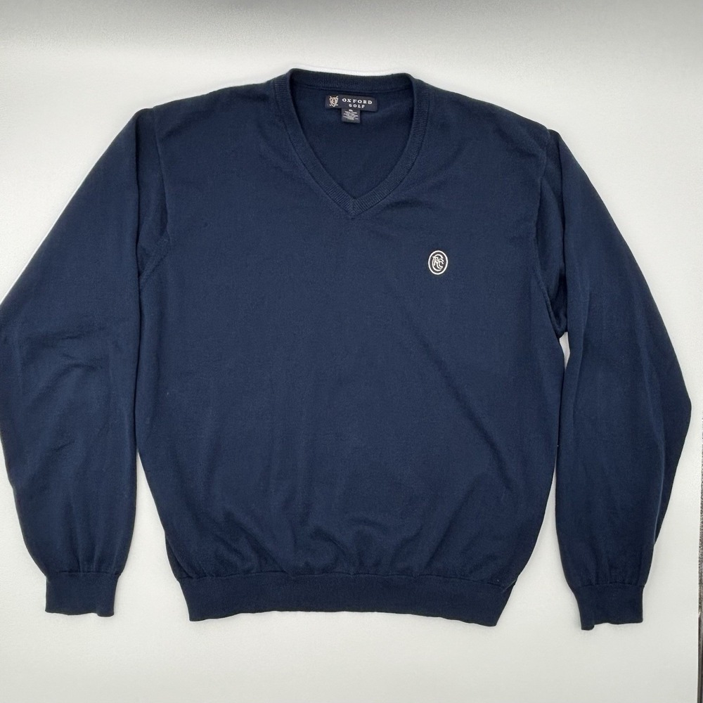 Oxford Golf Mens XL Blue V-Neck Sweater Pima Cotton Pullover Long Sleeve Solid
